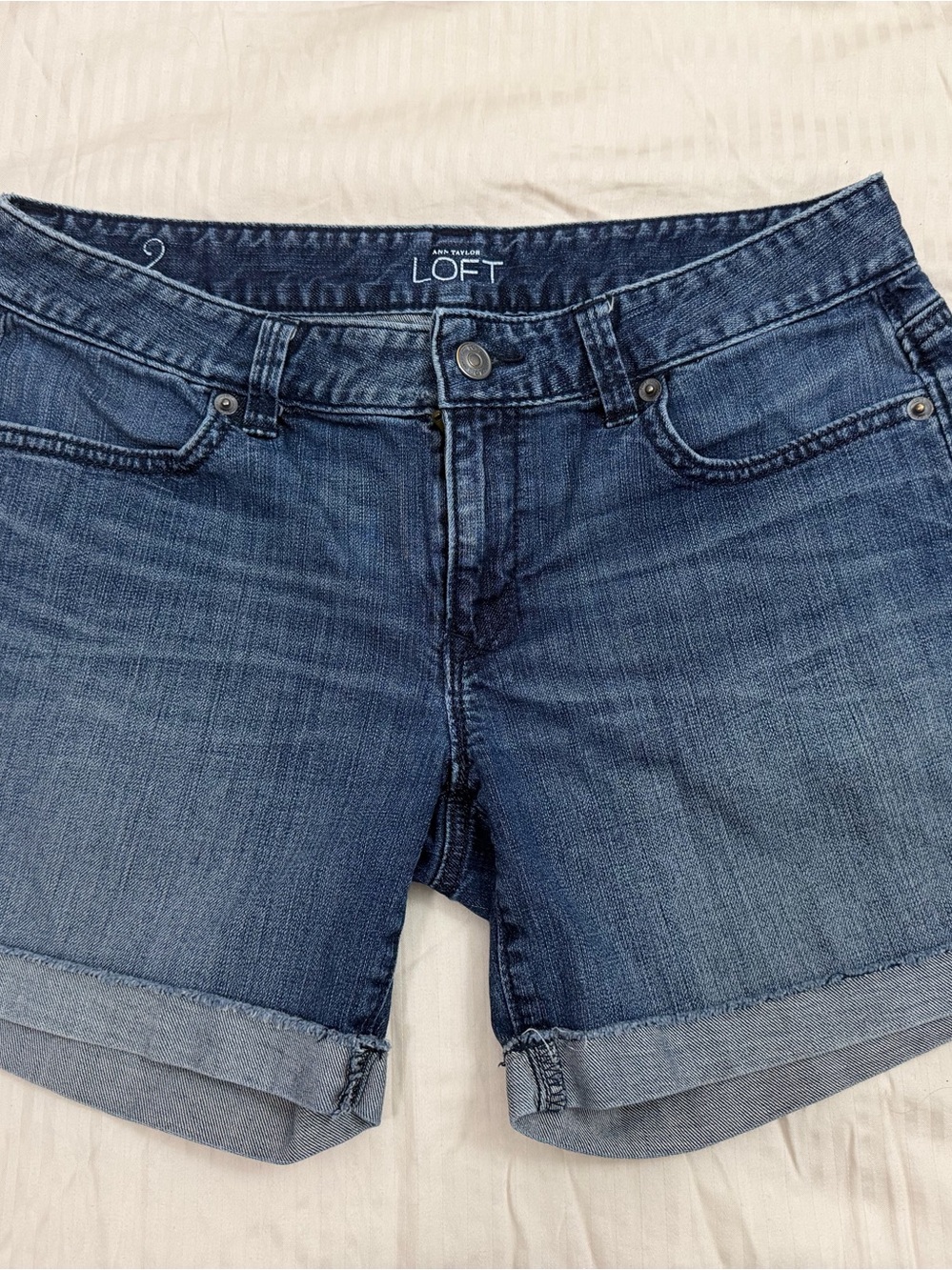 LOFT Medium Blue Denim Roll-Cuff Jean Shorts size 2